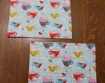 Two Coffee and Tea Cups Snack Mats or Mug Rugs Reverse to Valentines