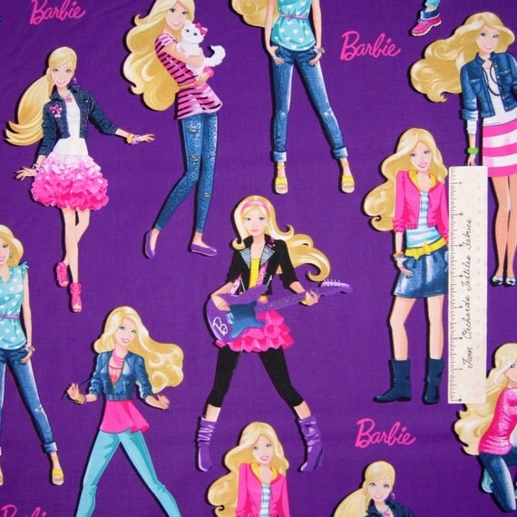 Barbie Fabric Fashion Doll Poodle Pink Logo on Purple