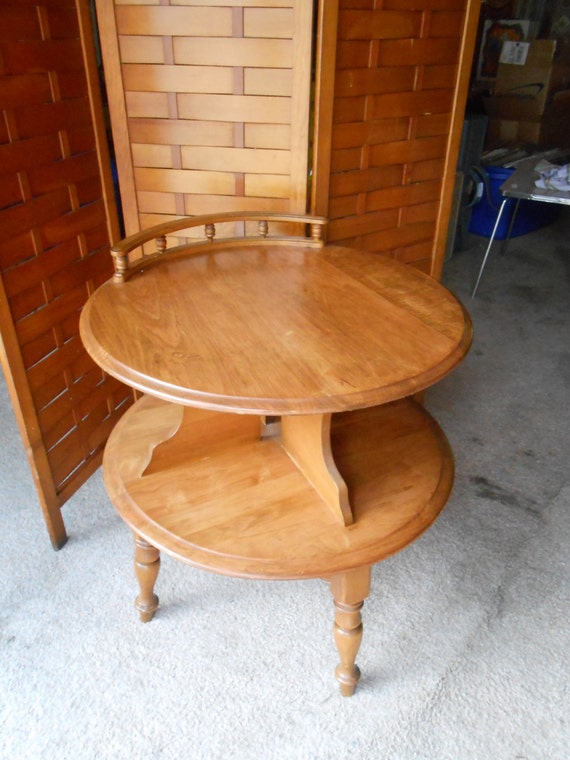 Bassett Round Bi Level End Table Vintage Bassett Round Bi Level End Table