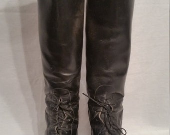 Vintage riding boots, black leather, size 9, womens, equestrian