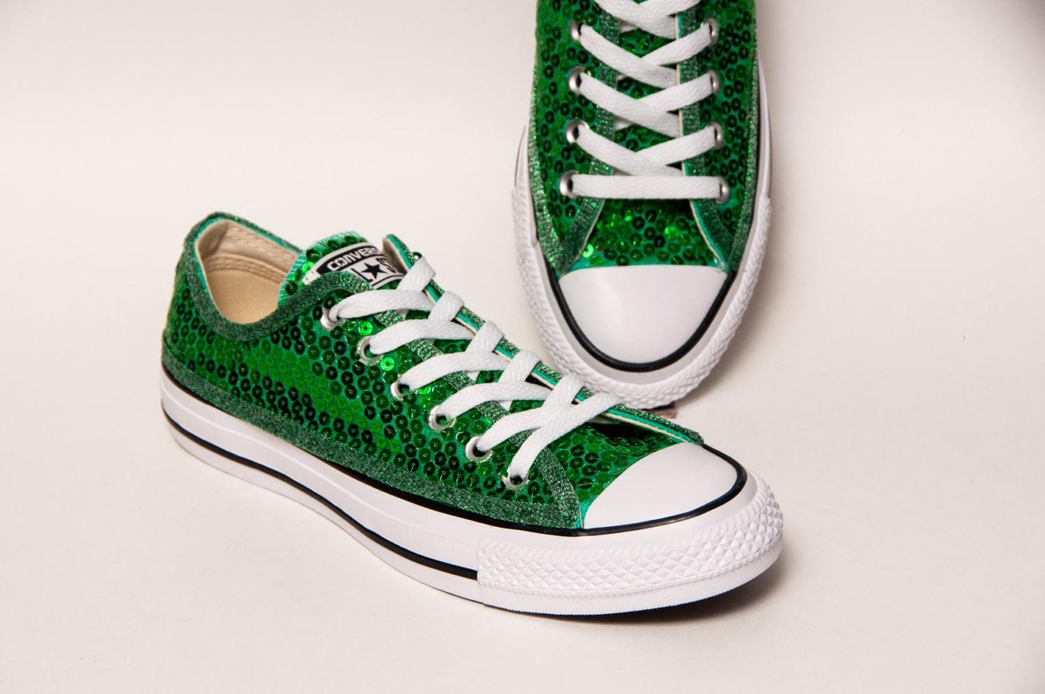 Sequin Kelly Green Canvas Converse Canvas Low Top Sneakers