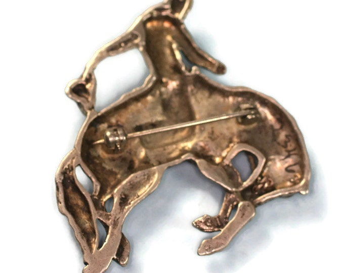 Bucking Bronco and Cowboy Brooch Sterling Silver Vintage