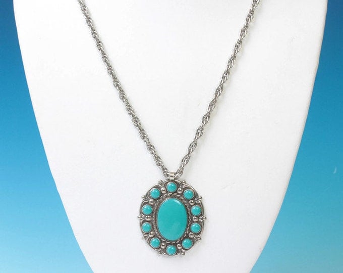 CIJ Sale Faux Turquoise Southwestern Style Pendant Necklace Bell Trading Co