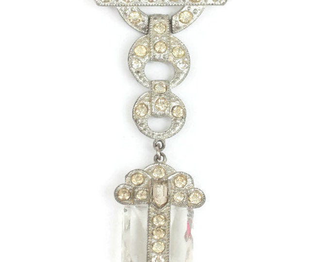 Art Deco Crystal Dangle Brooch Clear Rhinestones Vintage