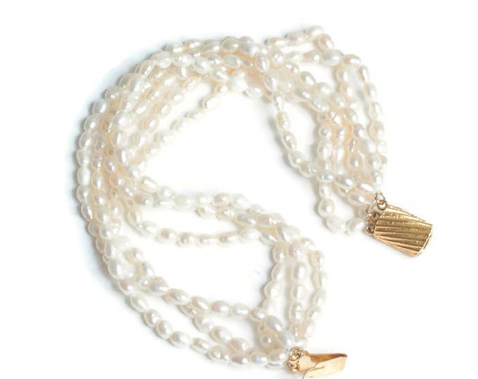 Freshwater Pearl 6 Strand Bracelet Wedding Bridal Gift Gold Tone Clasp