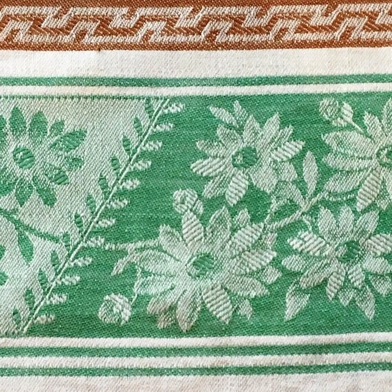 Damask Tablecloth White Cotton Damask Tablecloth with Green