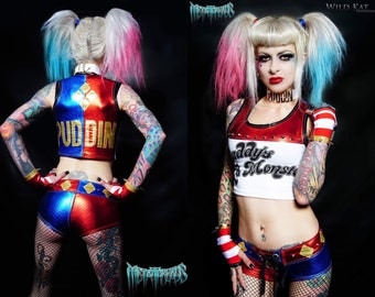 Metal Threads Harley Quinn Suicide Squad custom made to order outfit top & shorts daddys lil monster puddin spandex cosplay costume dc comic