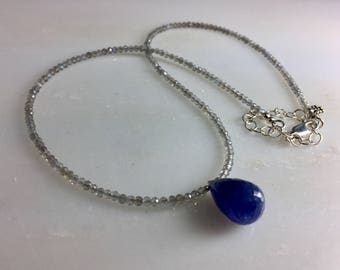 Labradorite Necklace with Tanzanite Briolette in Sterling Silver