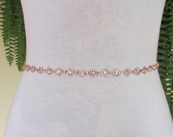 Thin Rose Gold Crystal Rhinestone Bridal Sash,Wedding sash,Bridal Accessories,Bridal Belt,Style #30
