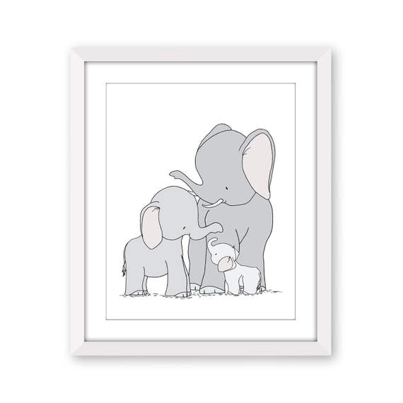 Elephant Nursery Art Print Elephant Family Art Kids Wall
