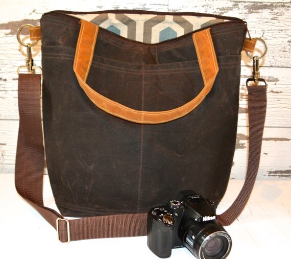 Camera bag in espresso brown Waxed Canvas waterproof by DarbyMack