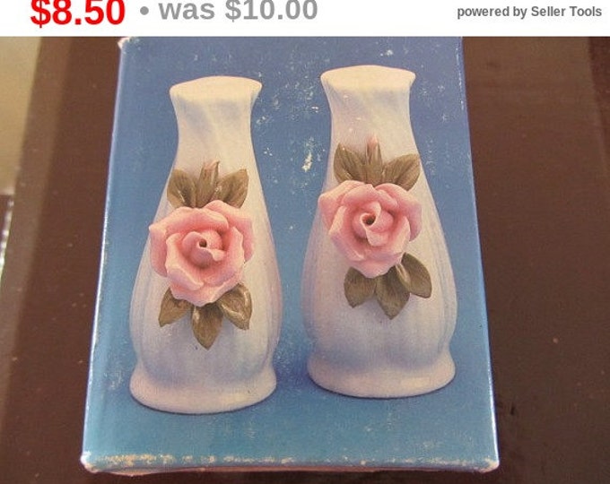 Porcelain Salt and Pepper Shakers, Raised Pink Roses Made by Lidco, Set of Shakers, Shabby Chic Salt and Pepper Shakers, Gift Salt & Pepper