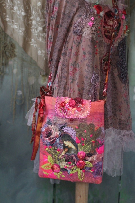 Eden purse wearable art purse romantic embroidered purse