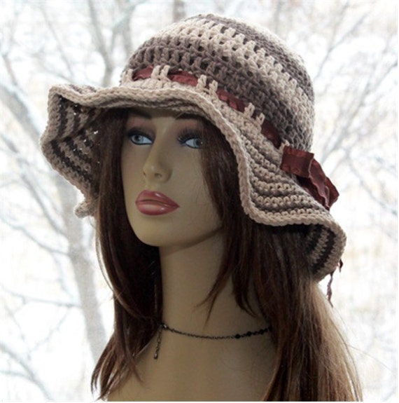 Crochet Sun Hat Womens Cotton Hat Wide Brim by endlesscreation