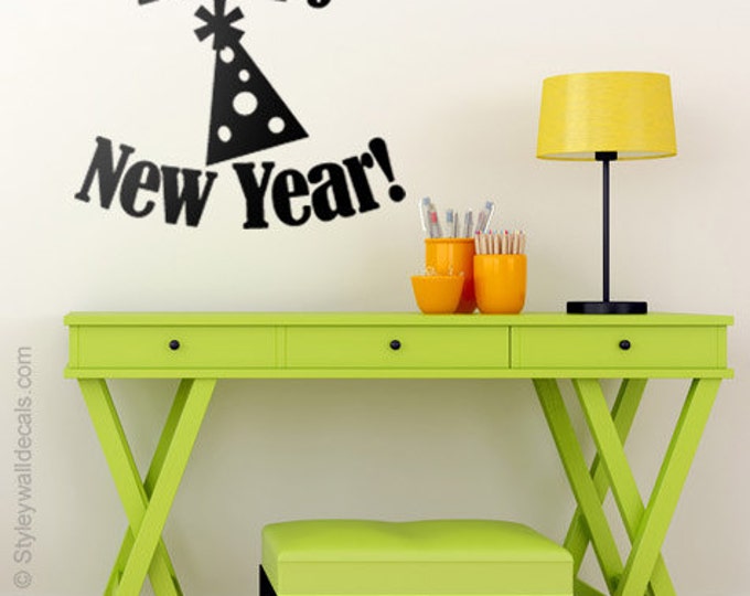 Happy New Year Wall Decal, Christmas Wall Decor Decal, Happy New Year Wall Sticker, Office Home Decor for Christmas,Holidays Wall Decal