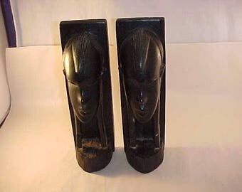 Hand Carved Wood Figurine Bookends Made in Kenya Africa