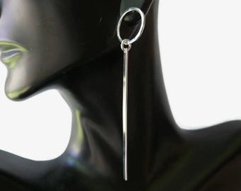 Long dangle earrings, geometric earrings, Industrial bar earring, Sterling silver earrings, silver drop earrings