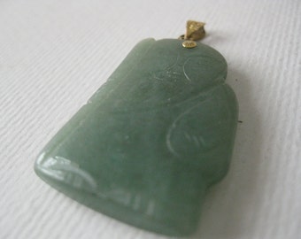 Authentic 14 K Yellow Gold and Jade Chinese Pendant