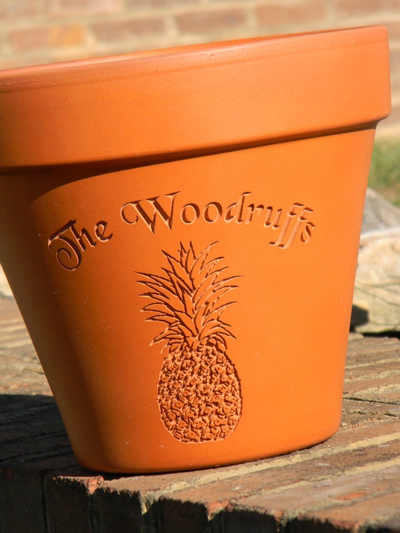 Engraved Custom Carved Terra Cotta Flower Pot