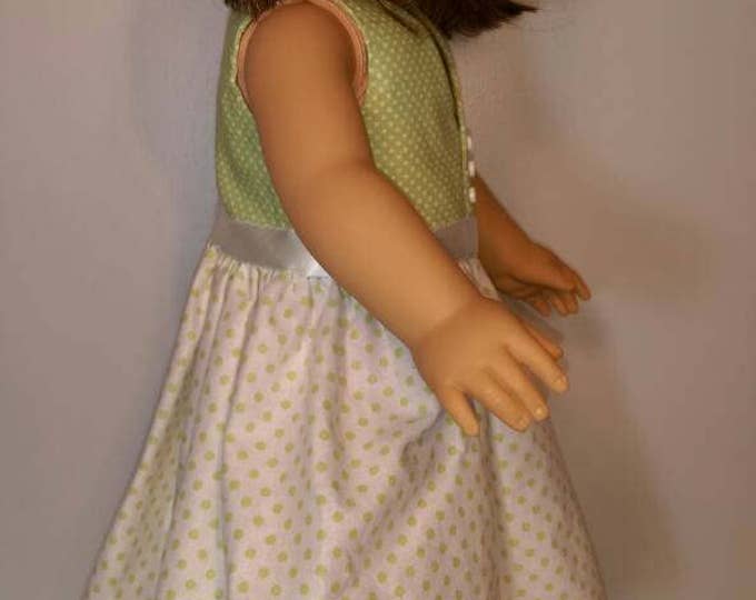 Sleeveless soft green and white doll dress and headband fits 18 inch dolls
