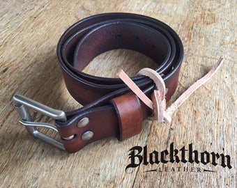 Men's Leather Belt, Rustic Leather Belt, - Antiqued Brown, 1.5" wide with solid brass roller buckle