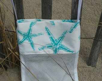 Large NEW Shell Collecting Bag Shell Tote Adult or Child Aqua Starfish
