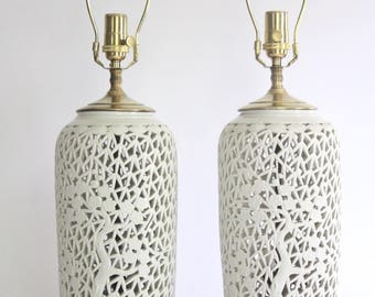 Pair of Rare Large Vintage Blanc de Chine Porcelain Table Lamps
