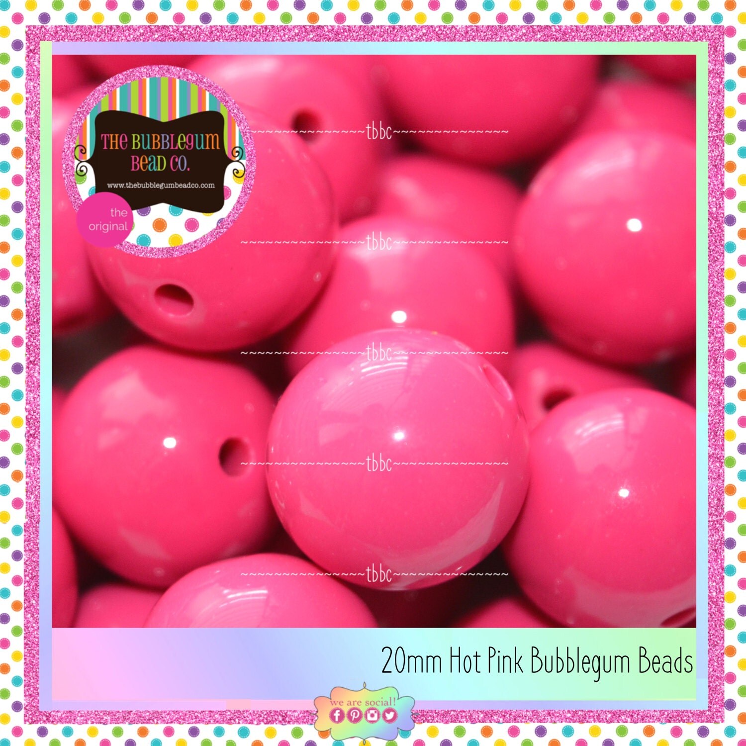 HOT PINK BEAD Solid 20mm Beads Resin Acrylic by TheBubblegumBeadCo