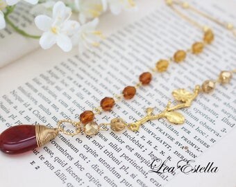 Bohemian Twig Branch Necklace Carnelian Necklace Rustic Gemstone Necklace Fall Autumn Necklace Asymmetrical Jewelry Fall Accessories - Amber