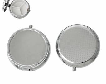 round Pill Box Stash Box DIY Medicine Storage Steel case Silver Container 2 in wide 40x30mm cameo gemstone from our store will fit lid 963x