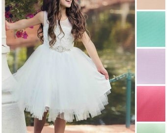 Stunning Flower girl dress,Off White lace flower girl dress, Tulle dress, toddler flower girl dress, rustic flower girl dress country baby