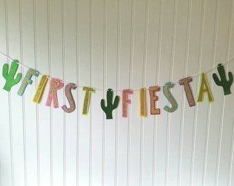 First Fiesta Banner - Glitter Fiesta Banner - Fiesta Party Decor - Cinco De Mayo Banner - Cactus Banner - First Fiesta Party