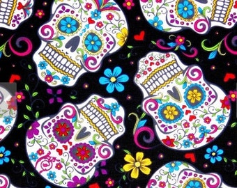 END OF BOLT 32 inches long, Sugar skulls fabric, 100% cotton for Quilting, crafting and all sewing projects.