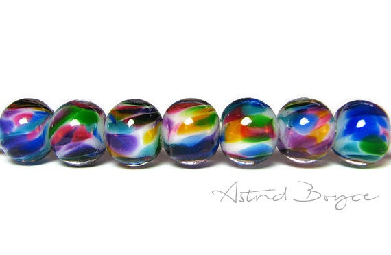 Rainbow Rounds - Artisan Lampwork Glass Bead Set - Great for Glass Orb Earrings or an Orb Necklace in Beautiful Rainbow Colors - SRA B - 195