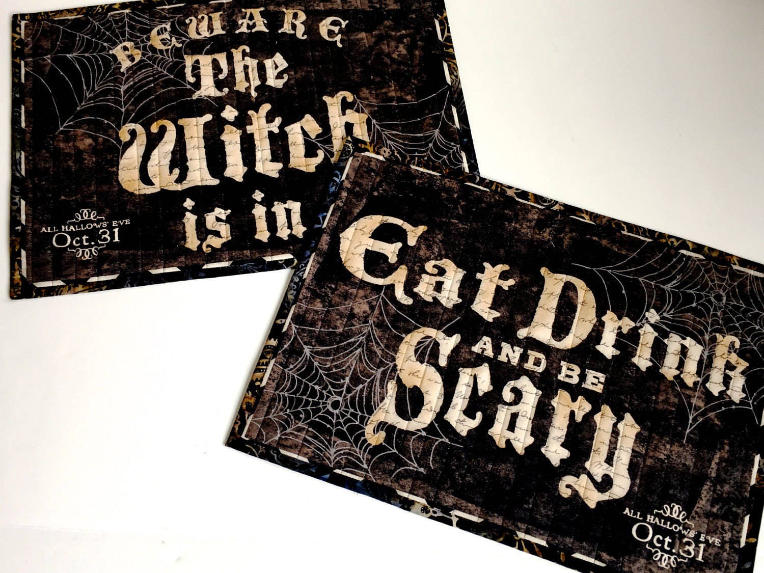 Quilted Halloween Placemats Set of 2 Fall Mats All Hallows
