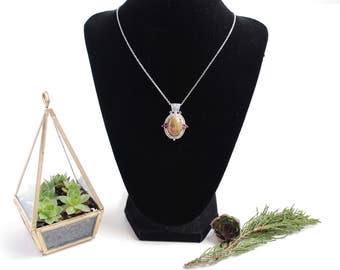 Unakite and Rhodelite Garnet Semi Precious Stone Pendant and Necklace