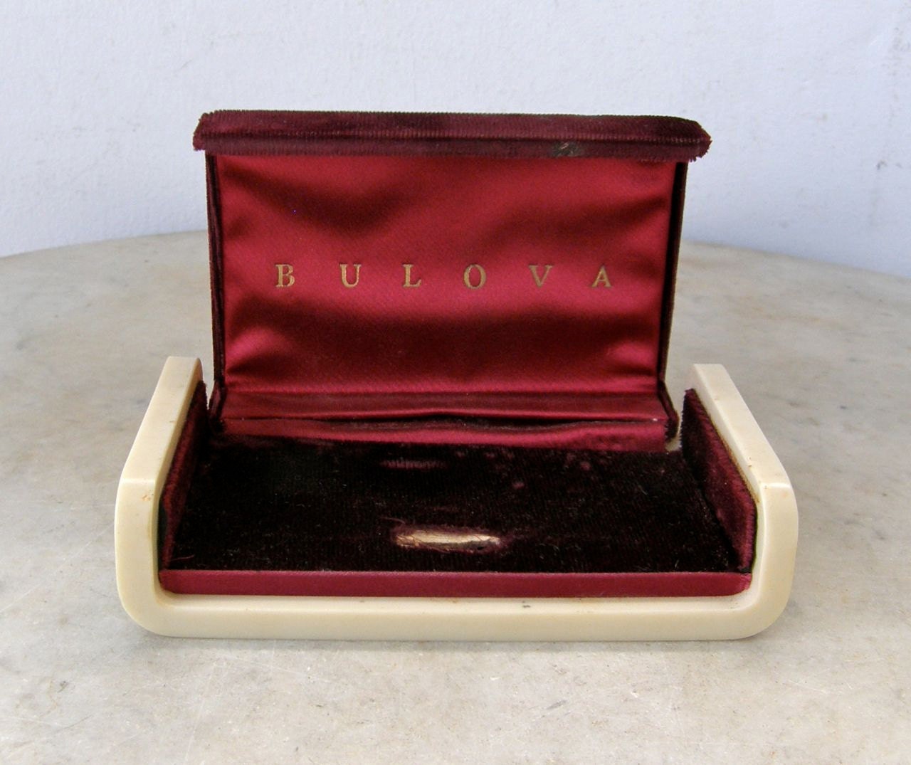 BULOVA WATCH BOX Vintage Jewelry Case Burgundy by OnceUpnTym