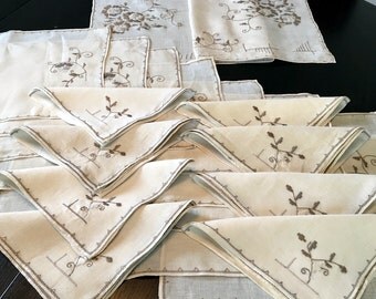 17 Pc Vintage Lefkara Lace Set Napkins Placemats Runner Hand Embroidery