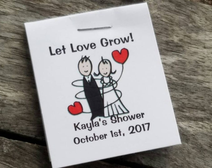 Cute Mini Bride and Groom Flower Seed Favors - Bridal Shower Favors - Wedding Favors Personalized for your Event - Seed Packets
