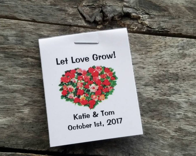 Mini Red and Pink Floral Roses Heart Flower Seed Favors - Bridal Shower Favors - Wedding Favors Personalized for your Event - Seed Packets