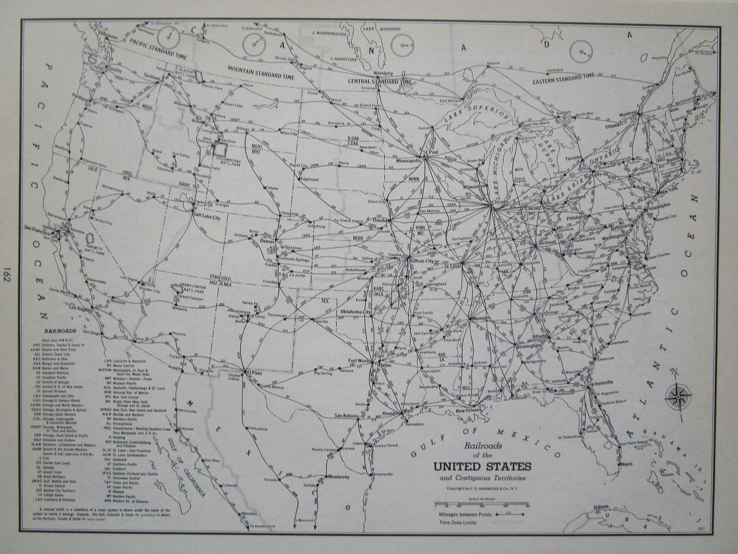 1958 USA RAILROADS Map. Entire United States. Mid Century