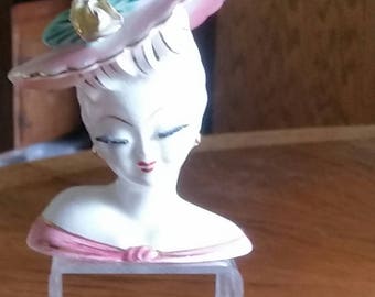 Vintage Napco Head Vase 1950's Planter Makeup Brushes Hat Pins