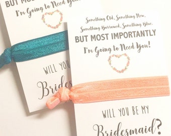 Will you be my Bridesmaid Proposal - Hair Tie Favor - Something Old New Borrowed Blue - Will You Be My Maid of Honor / Flower Girl