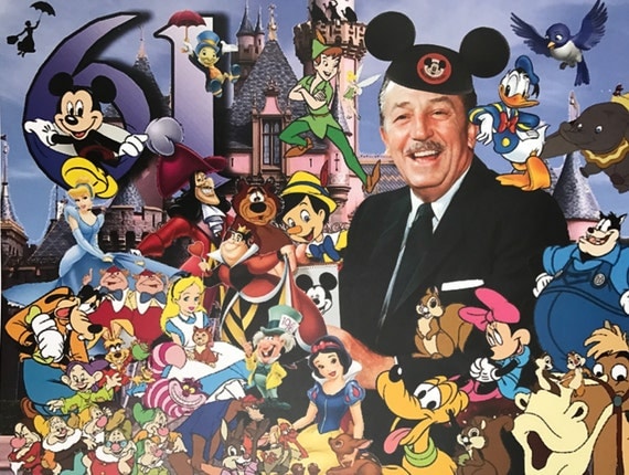 Walt Disney 61 yrs Disney Collage Decoupaged Art