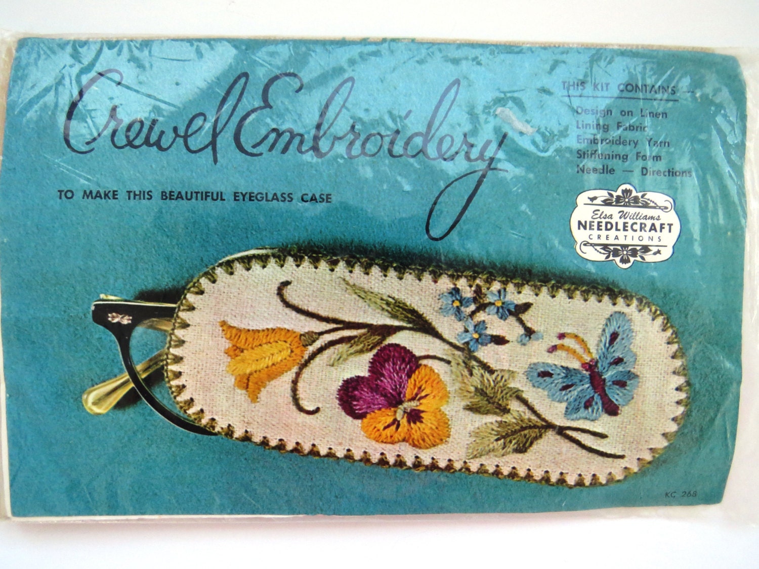 Vintage Eyeglass Case Holder DIY Crewel Embroidery Kit by Elsa