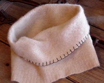 Cashmere Felted Cowl Scarf, Neutral Beige Cream Off-White Upcycled Original Handmade Neck Warmer, Infinity Scarf, Neck Gaiter itsyourcountry