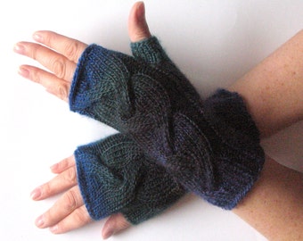 Fingerless Gloves Dark Blue Arm Warmers Knit Soft