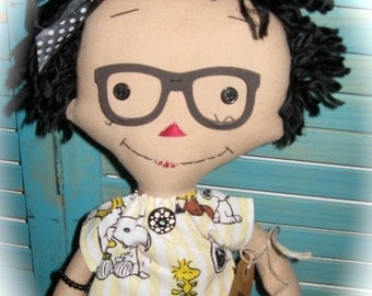Raggedy Ann Annie Doll with Glasses-Charlie Brown/Snoopy Dress OOAK Handmade