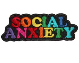 Social Anxiety Iron On Patch Embroidery Sewing DIY Customise Denim Cotton Rainbow
