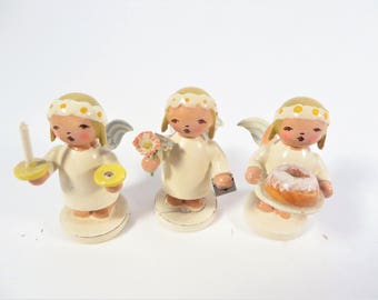 Ange Et Mineur De Seiffen Erzgebirge – Bois, Grand Modèle 25 Cm – Noël, Neuf